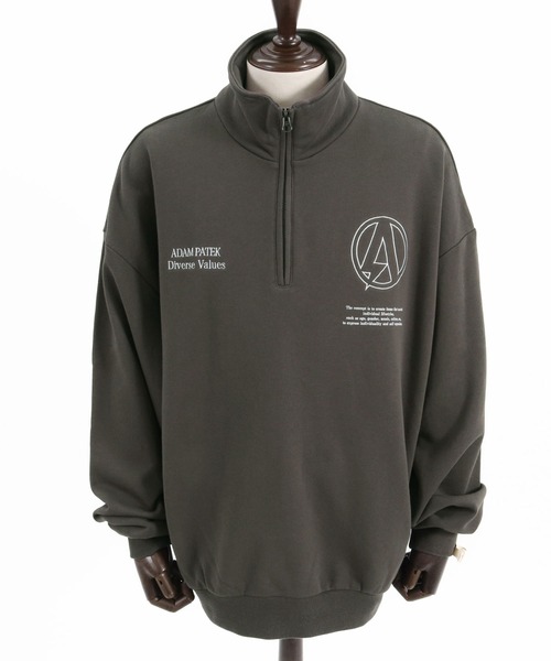 トレーナー スウェット ADMPATEK/logo half zip stand pullover/刺繍ロゴハーフジッププルオーバースタンドスウェット