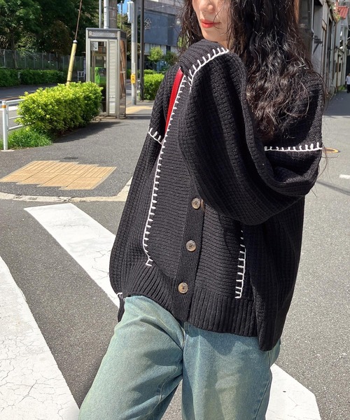 w*a様 blackmeans BORO ハンドポケット付き カーディガン ポケット付きチュニック丈ニットカーディガン [C6188] - レディース