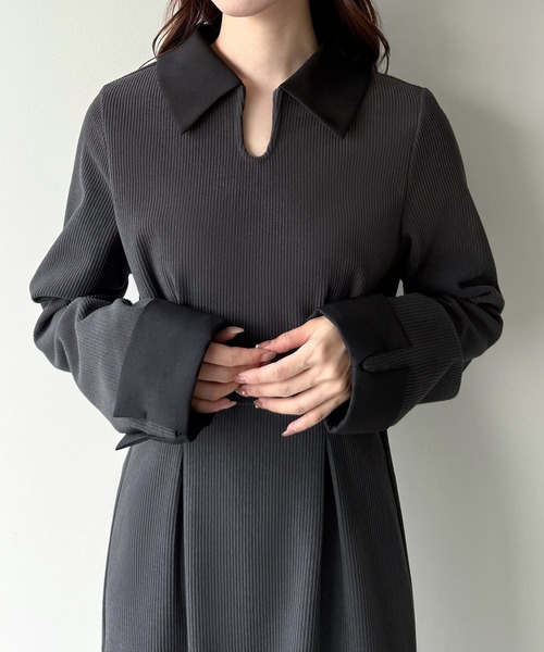 JUNOAH（ジュノア） ワンピース バイカラーコーデュロイタイト