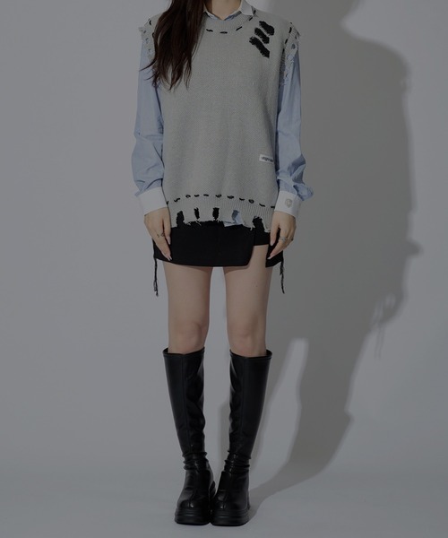 tinkerend ベスト ジレ Damage knit Vest / ダメージニット