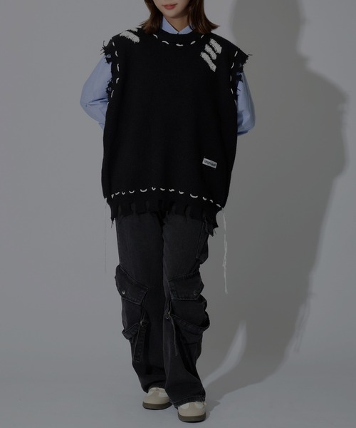 tinkerend ベスト ジレ Damage knit Vest / ダメージニット