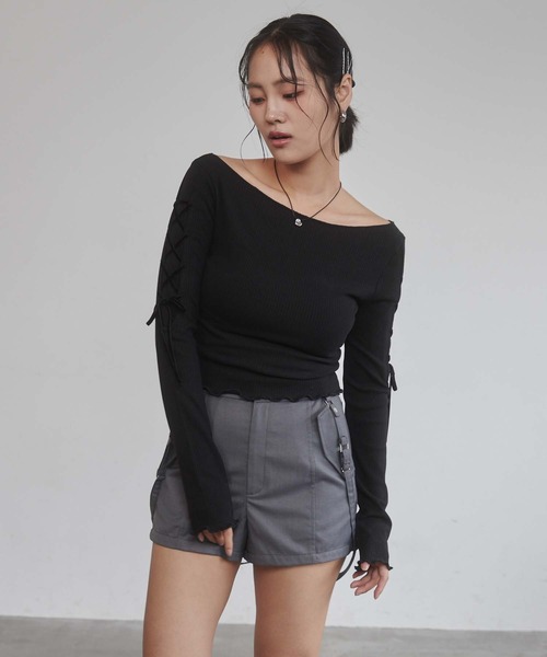 サスペンダー付きブラックショートパンツ ENVYM パンツ サスペンダーショーパン レディース : ZOZOTOWN