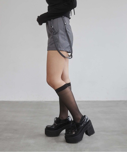 サスペンダー付きブラックショートパンツ ENVYM パンツ サスペンダーショーパン レディース : ZOZOTOWN