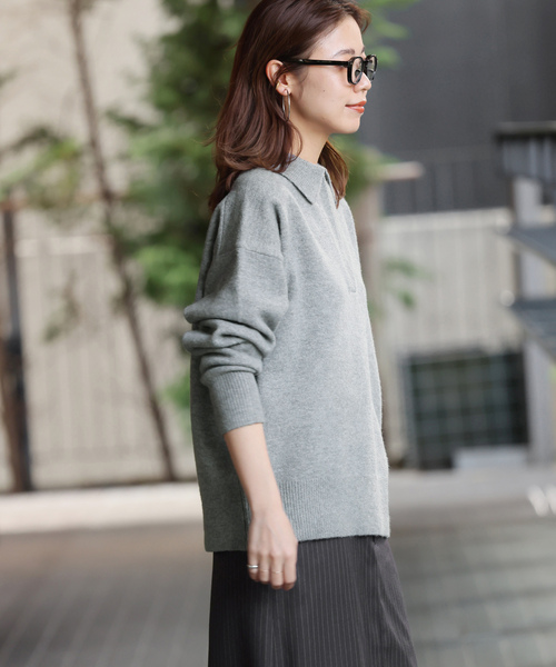 「JOURNAL STANDARD relume」 長袖カットソー FREE ベージュ レディース 襟付きディーププルオーバー（ニット／セーター）｜JOURNAL