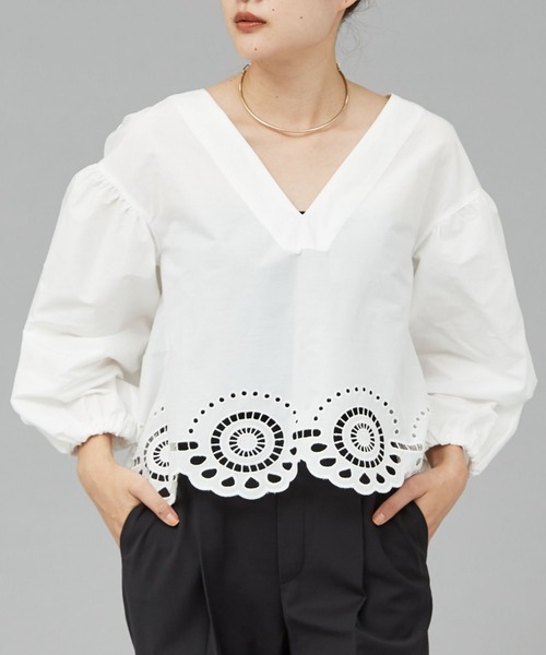 ブラウス シャツ 刺繍ボリュームブラウス レディース