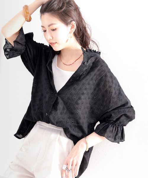 「classicalelf」 7分袖ブラウス LARGE モカ レディース_画像3