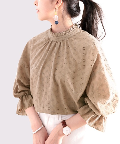 「classicalelf」 7分袖ブラウス LARGE モカ レディース_画像9