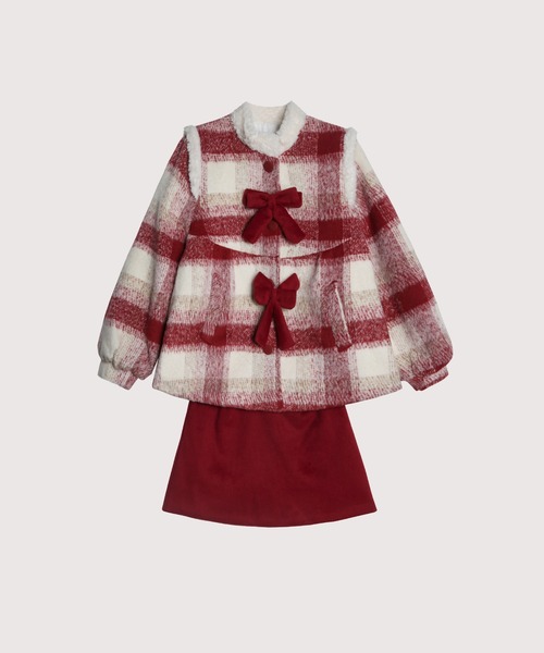 LA POMME petit セットアップ レッドチェック柄ダウンコート 