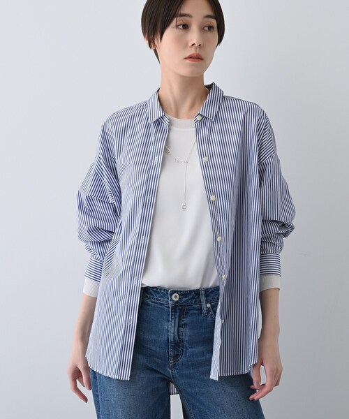 INDIVI ブラウス シャツ 春SALE！「UVケア／カラーストライプ柄