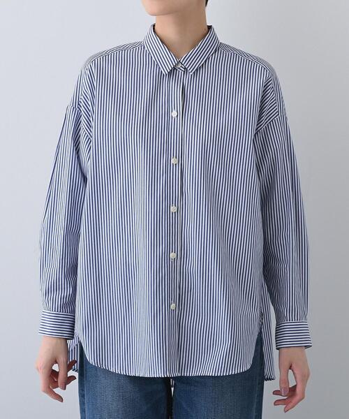 大きいサイズ！INDIVIストライプ　ブラウス48 INDIVI ブラウス シャツ 春SALE！「UVケア／カラーストライプ柄
