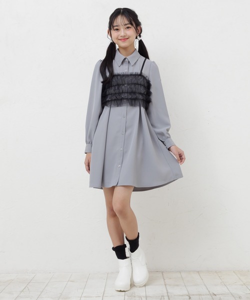 PINKHUNT ワンピース ピンクハント チュールビスチェ付きシャツ