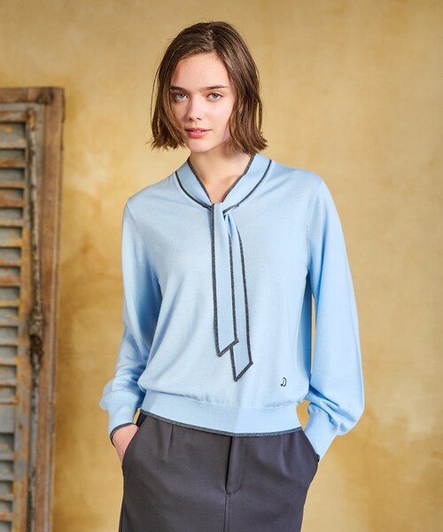 ニット セーター 「洗える」配色ラインボウタイプルオーバーニット レディース DRESSTERIOR ニット セーター 「洗える」配色ラインボウタイプル