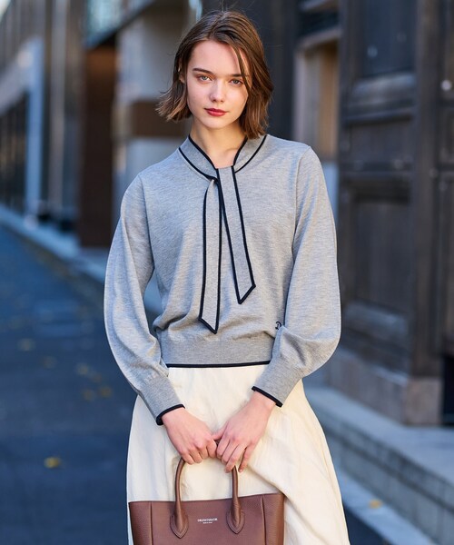 ニット セーター 「洗える」配色ラインボウタイプルオーバーニット レディース DRESSTERIOR ニット セーター 「洗える」配色ラインボウタイプル
