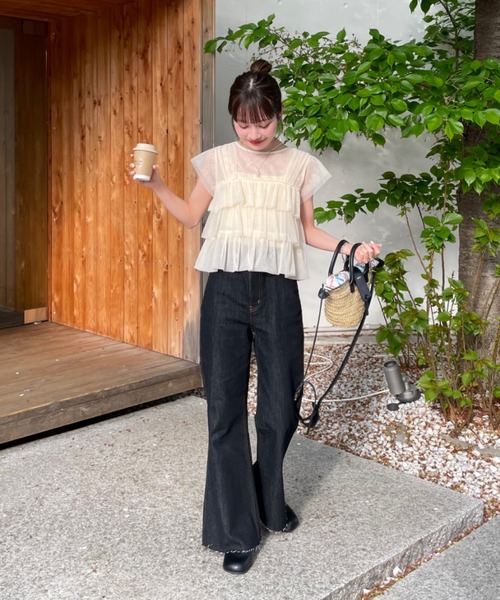 ジーンズ デニム デニムパンツ セミフレアデニムパンツ（裾カット可能） レディースの画像