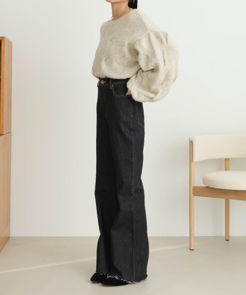 ジーンズ デニム デニムパンツ セミフレアデニムパンツ（裾カット可能） レディースの画像