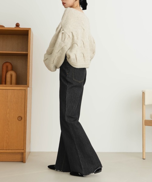 ジーンズ デニム デニムパンツ セミフレアデニムパンツ（裾カット可能） レディースの画像