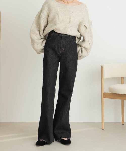 ジーンズ デニム デニムパンツ セミフレアデニムパンツ（裾カット可能） レディースの画像