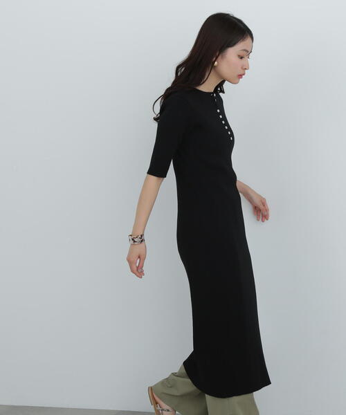 N.Natural Beauty Basic ワンピース ヘンリーネックリブニット