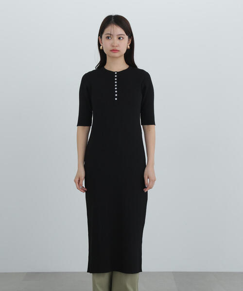 N.Natural Beauty Basic ワンピース ヘンリーネックリブニット