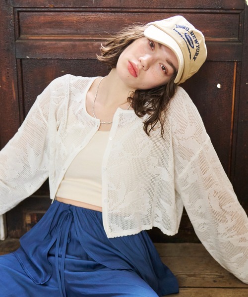 【アイボリー】ジャガード シアー ニットカーディガン AZUL BY MOUSSY | シアーニットカーディガン (カーディガン ) |SHEL