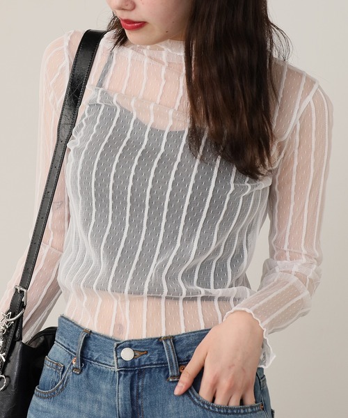 ROOP TOKYO tシャツ ストライブ柄 シアー ハイネックトップス 夏物