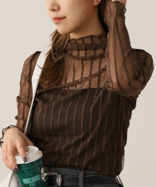 ROOP TOKYO tシャツ ストライブ柄 シアー ハイネックトップス 夏物