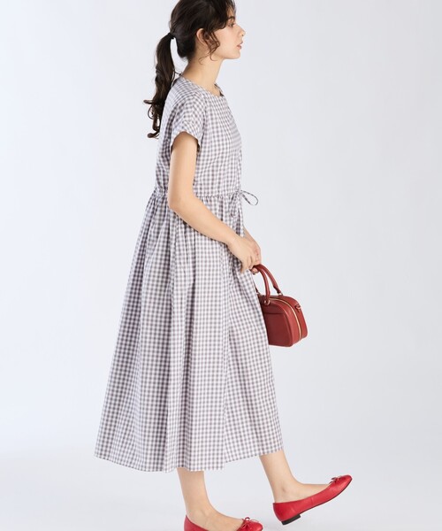 新品タグ付☆ agnes b. ワンピース 定価13.2万 ヤギ革　スウェード To b. by agnes ワンピース 半袖 ギンガムチェック コットン ロング