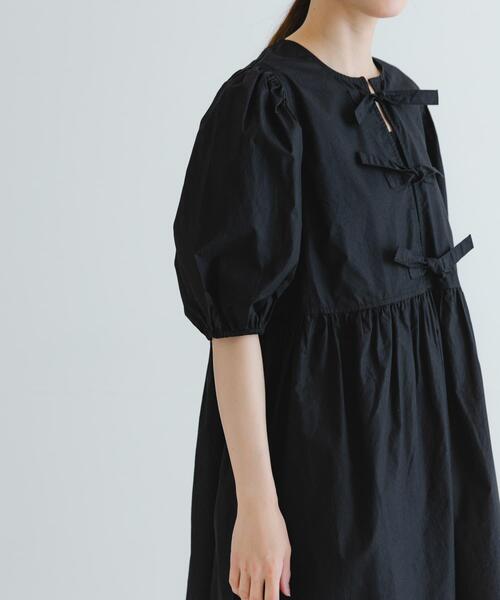 GANNI フリル付き黒長袖ワンピース 34 GANNI（ガニー） ワンピース GANNI Cotton Poplin Mini Dress