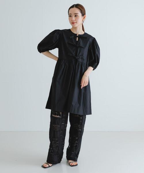 GANNI フリル付き黒長袖ワンピース 34 GANNI（ガニー） ワンピース GANNI Cotton Poplin Mini Dress