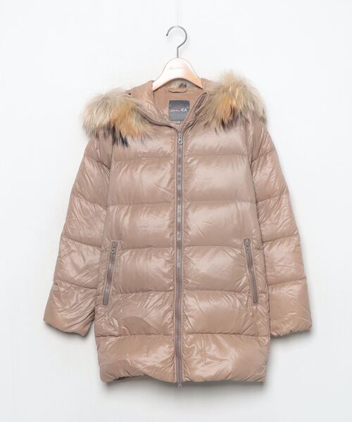 デュベティカ　ファー付きダウンジャケット　ベージュ　38 DUVETICA（デュベティカ） ダウンコート 38 ベージュ レディース