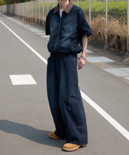 Perushu シャツ vintage washed mulch pocket short sleeve jacket