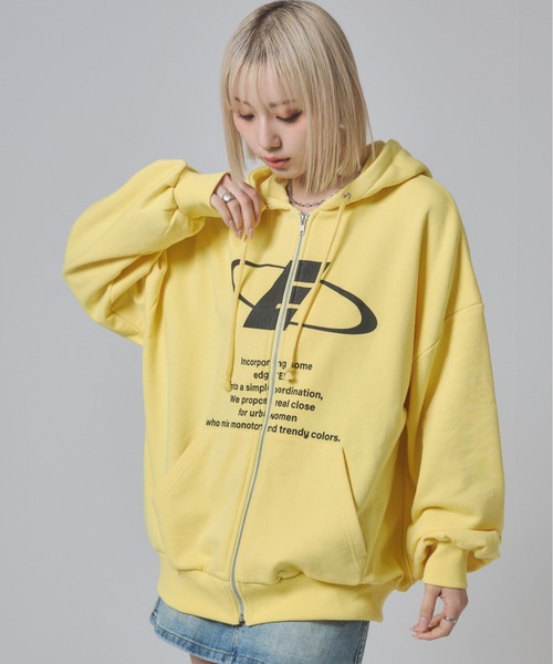 ENVYM パーカー ENVYM パーカー バック刺繍 ビックシルエット ジップ レディース