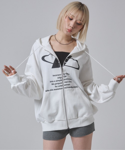 ENVYM パーカー フロントプリント オーバーサイズ ジップ
