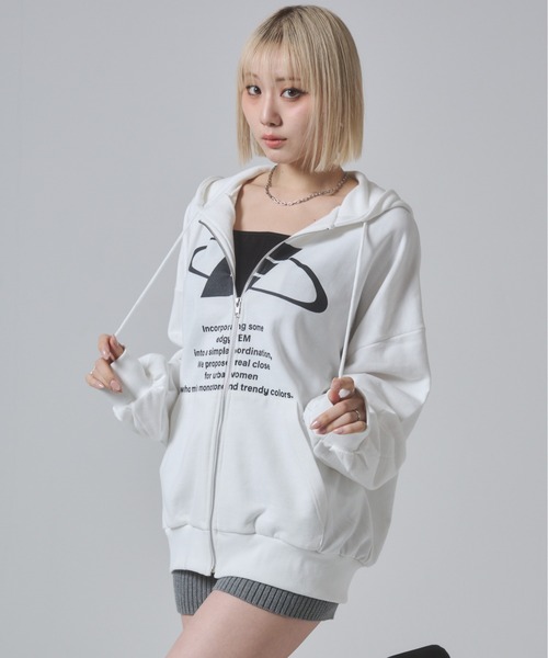 ENVYM パーカー フロントプリント オーバーサイズ ジップパーカー