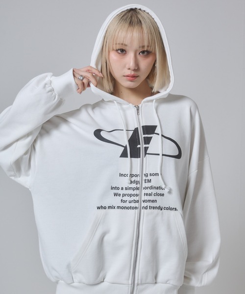 ENVYM パーカー ENVYM パーカー フロントプリント オーバーサイズ ジップ