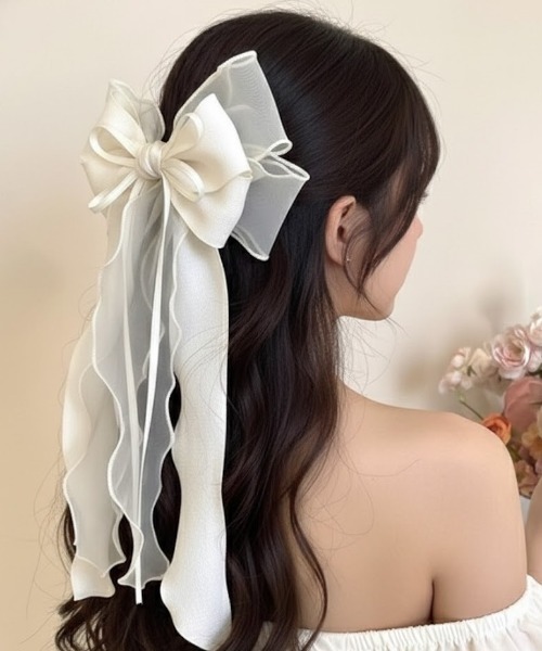 ヘアクリップ ボリュームロングシアーダブルリボンバレッタ : ZOZOTOWN