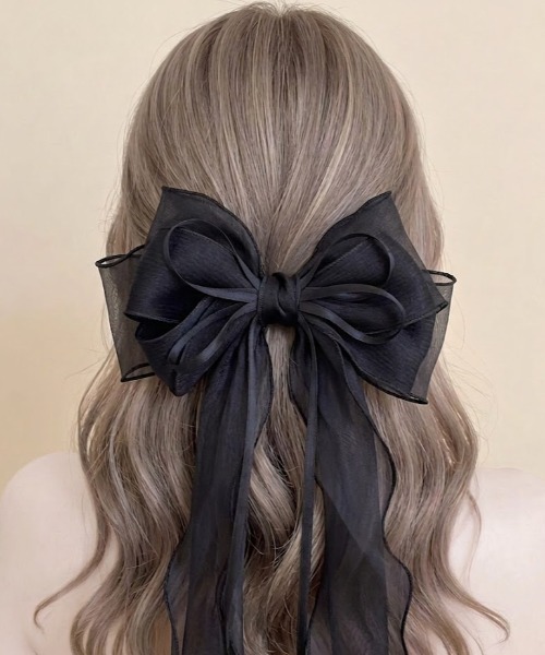 ヘアクリップ ボリュームロングシアーダブルリボンバレッタ : ZOZOTOWN