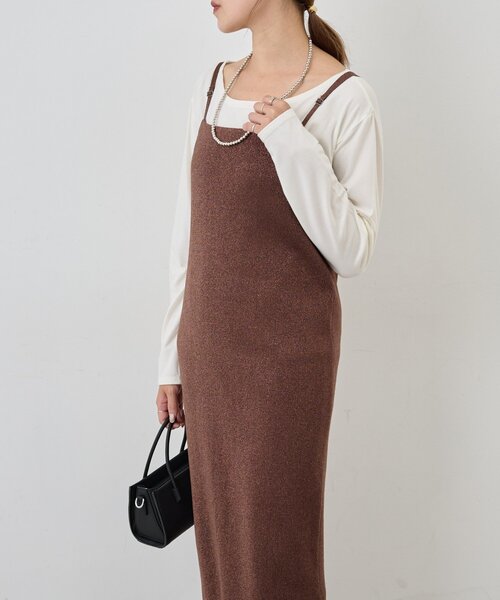 新品未使用　DOUX ARCHIVES  透かし柄ニットキャミワンピース　ブラウン Doux archives - DOUX ARCHIVES 透かし柄ニットキャミワンピース