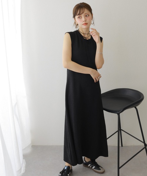 ワンピース texture sleeve layered long dress /テクスチャー 袖