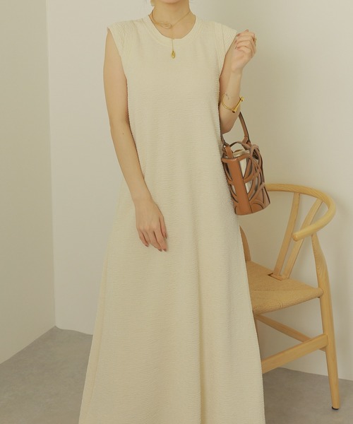 ワンピース texture sleeve layered long dress /テクスチャー 袖