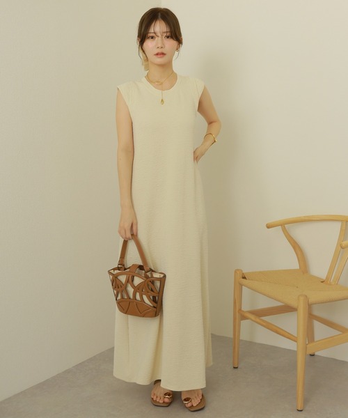 ワンピース texture sleeve layered long dress /テクスチャー 袖
