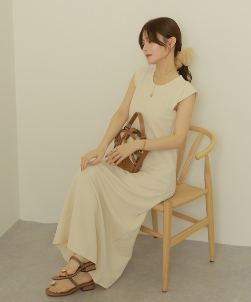 ワンピース texture sleeve layered long dress /テクスチャー 袖