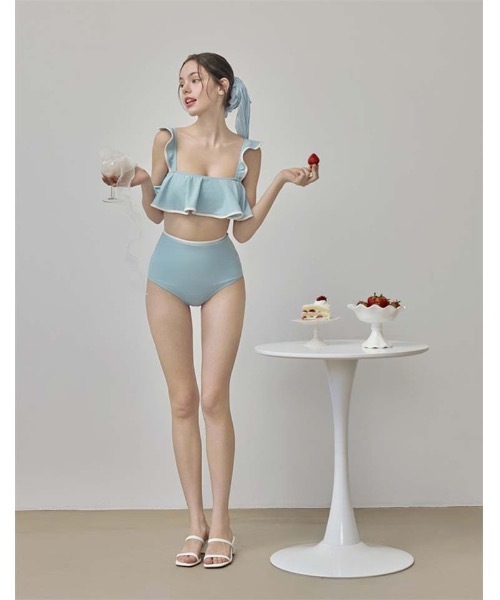 SALTMINT 水着 「水着デビューにも！」ときめきフリル×配色ライン 大人