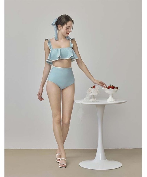 SALTMINT 水着 「水着デビューにも！」ときめきフリル×配色ライン 大人