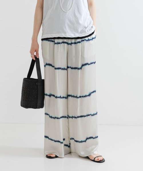 【新品タグ付】定価¥16,500水彩画風プリントレーヨンストレートパンツ/春夏 水彩画風 ゆったりプリントTシャツ 通販【ニッセン】