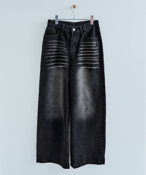 69様 ジーンズ デニム デニムパンツ ペイント ロゴ ルーズ ワイド