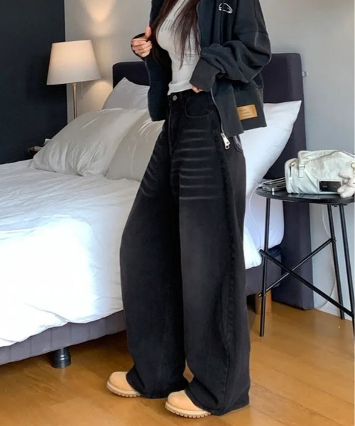 ジーンズ デニム デニムパンツ ペイント ロゴ ルーズ ワイド