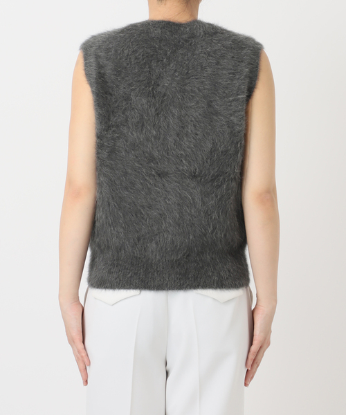 NOBLE ベスト ジレ FOX/Caファーニットフロントボタンベスト