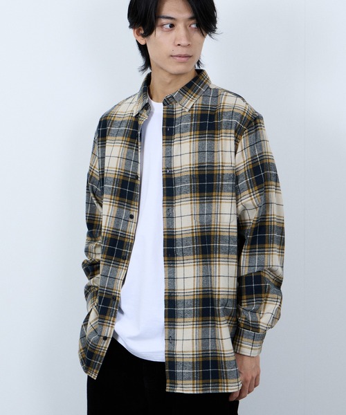 NAVY シャツ 「ユニセックス」Soft Flannel Plaid Shirt Casual