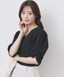 ブラウス シャツ 半袖 フロントギャザージャガ...の詳細画像5